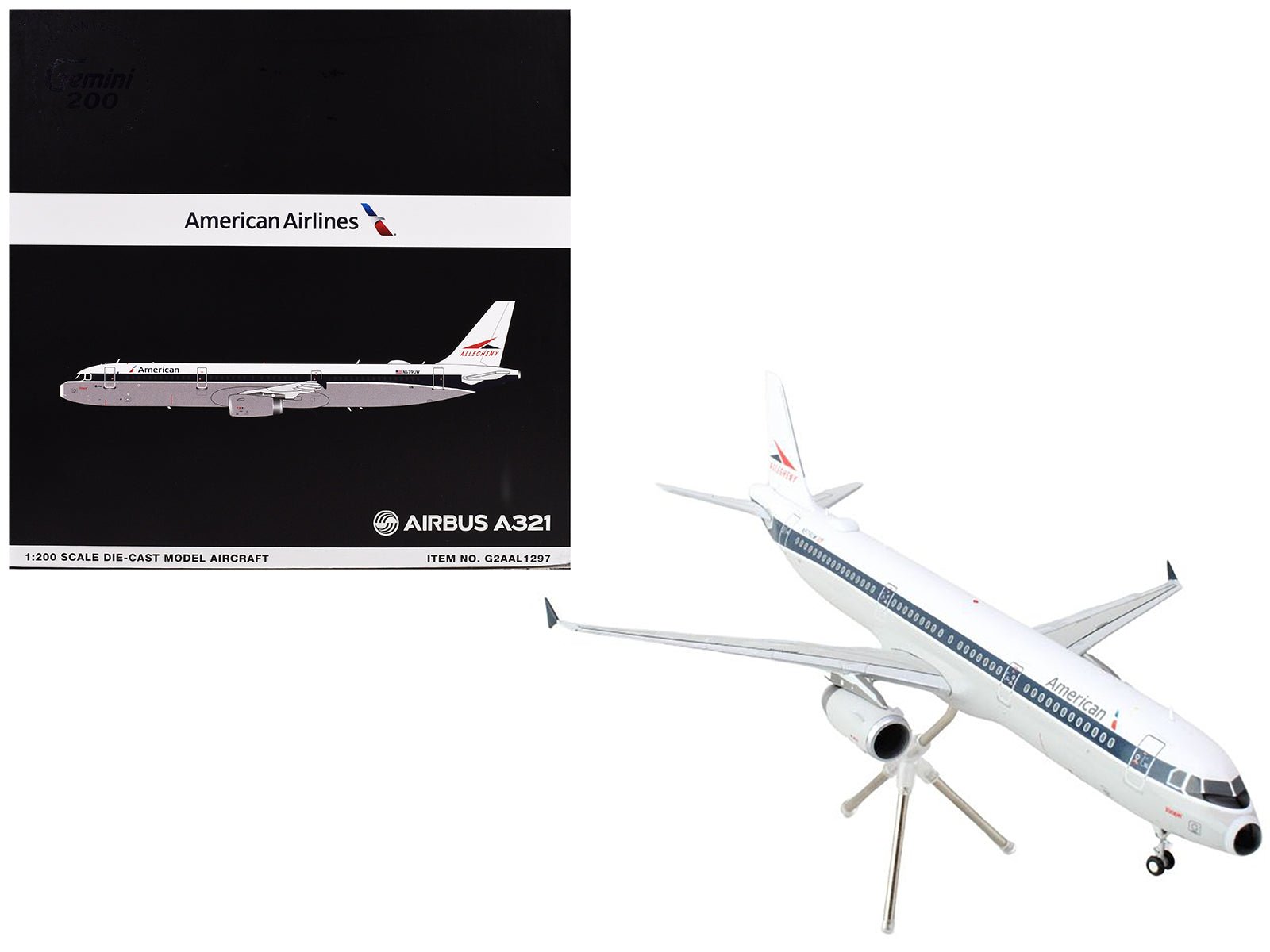Airbus A321 Commercial Aircraft "American Airlines - Allegheny" (N579UW) White with Blue Stripes "Gemini 200" Series 1/200 Diecast Model Airplane by GeminiJets free shipping USA - Rapid Vehicles