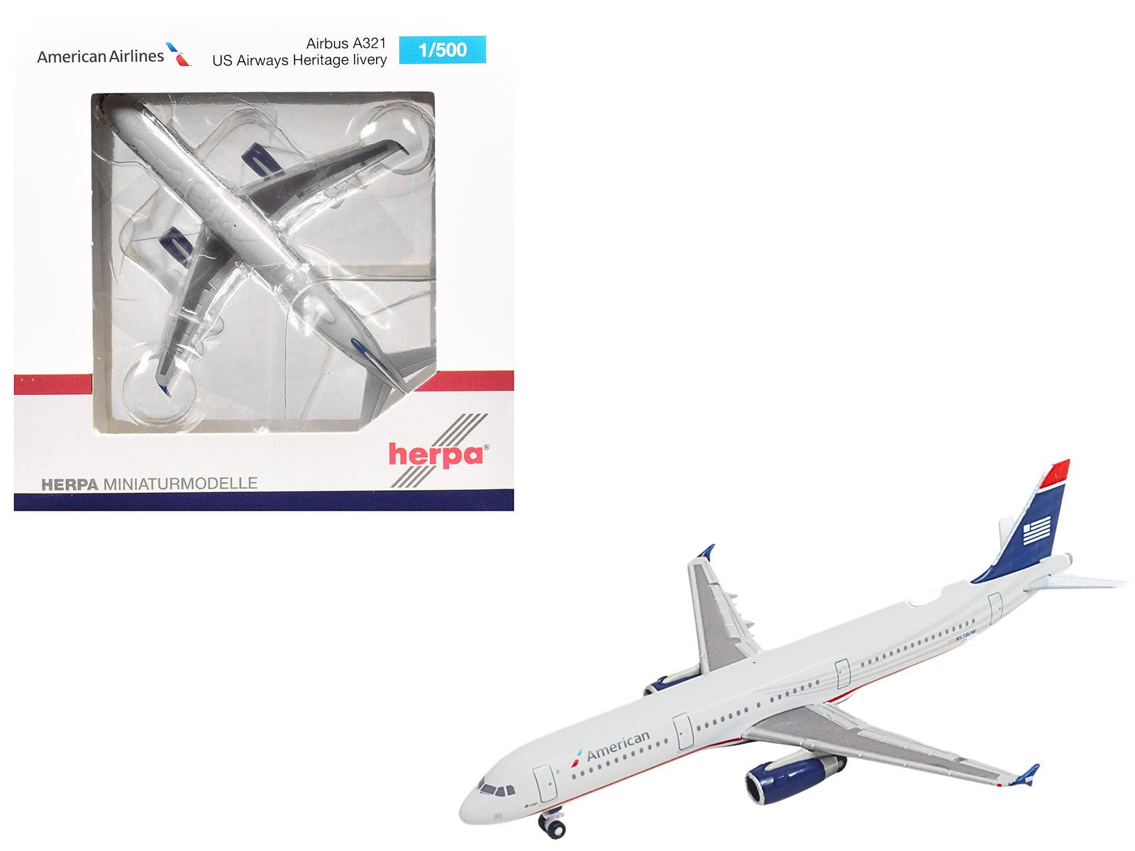 Airbus A321 Commercial Aircraft "American Airlines" (N578UW) Gray with Blue Tail 1/500 Diecast Model by Herpa free shipping USA - Rapid Vehicles