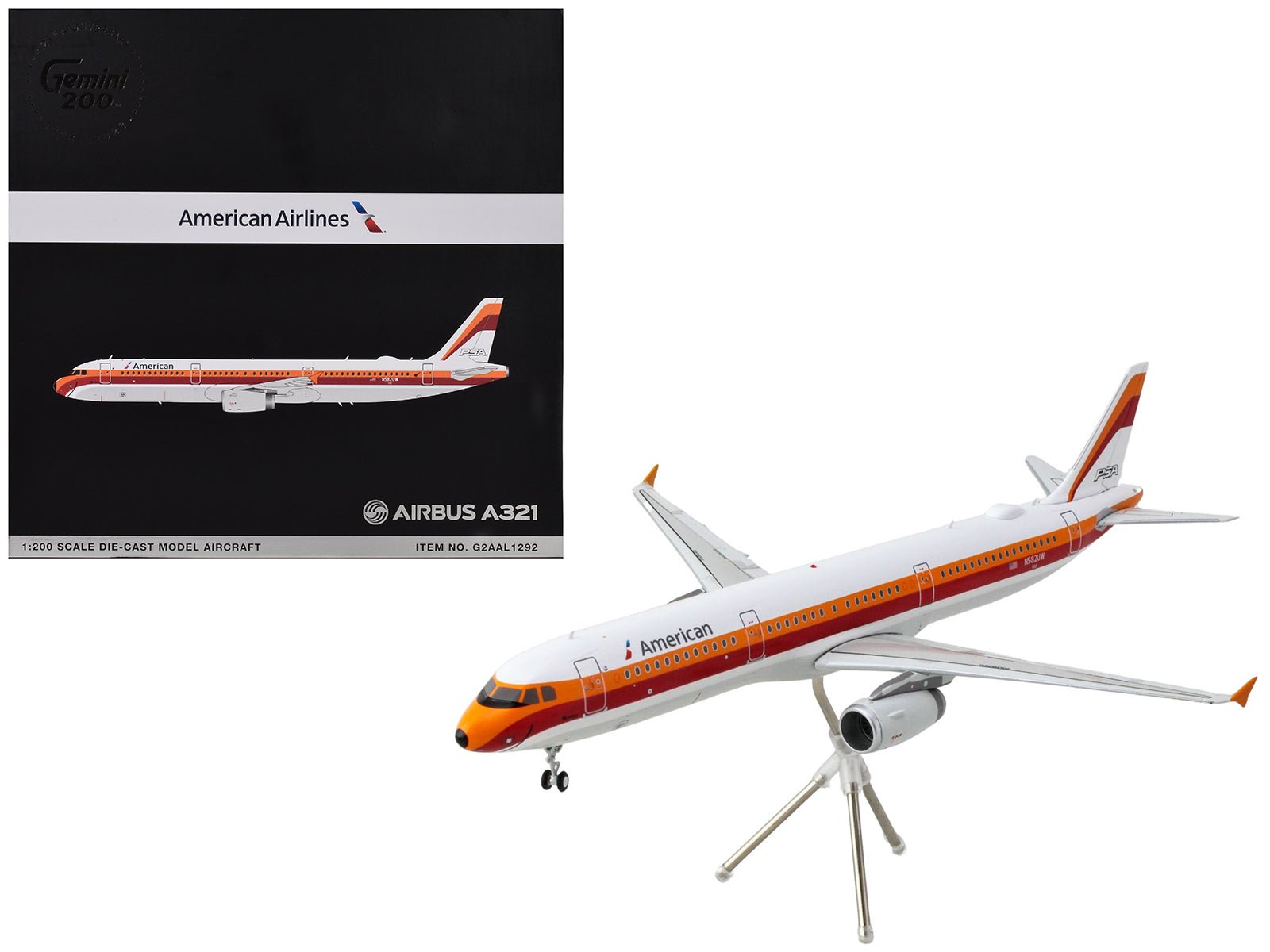 Airbus A321 Commercial Aircraft "American Airlines - PSA" (N582UW) White with Red and Orange Stripes "Gemini 200" Series 1/200 Diecast Model Airplane by GeminiJets free shipping USA - Rapid Vehicles