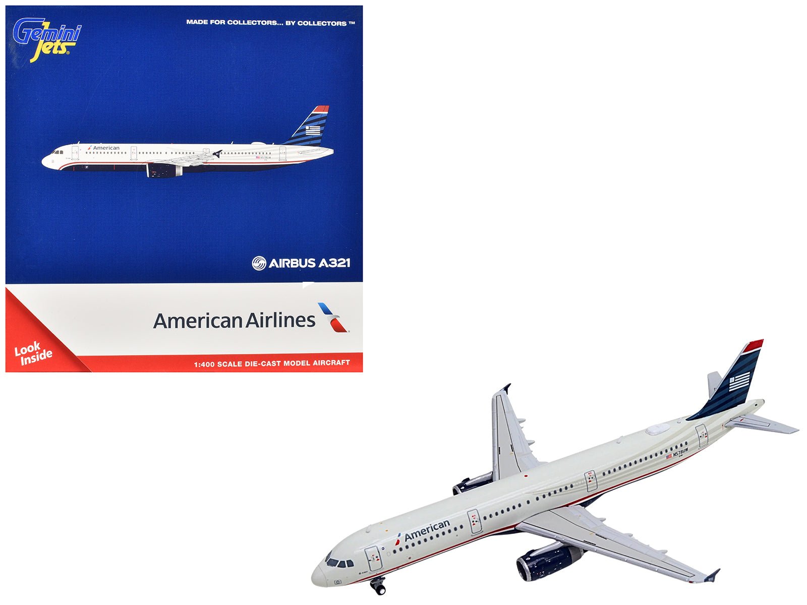 Airbus A321 Commercial Aircraft "American Airlines - US Airways Heritage Jet" (N578UW) White with Blue Tail 1/400 Diecast Model Airplane by GeminiJets free shipping USA - Rapid Vehicles