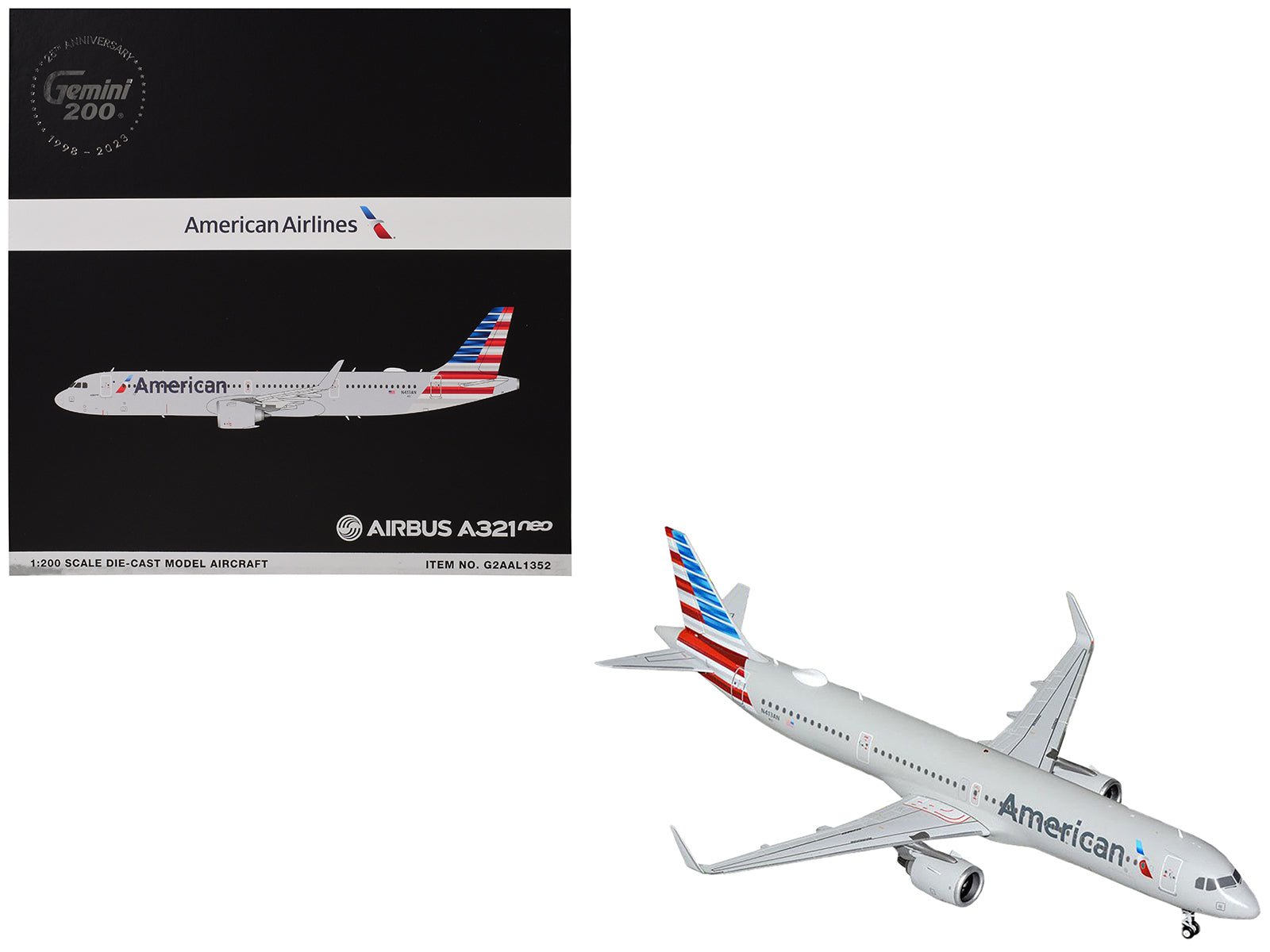 Airbus A321neo Commercial Aircraft "American Airlines" (N413AN) Gray with Striped Tail "Gemini 200" Series 1/200 Diecast Model Airplane by GeminiJets free shipping USA - Rapid Vehicles