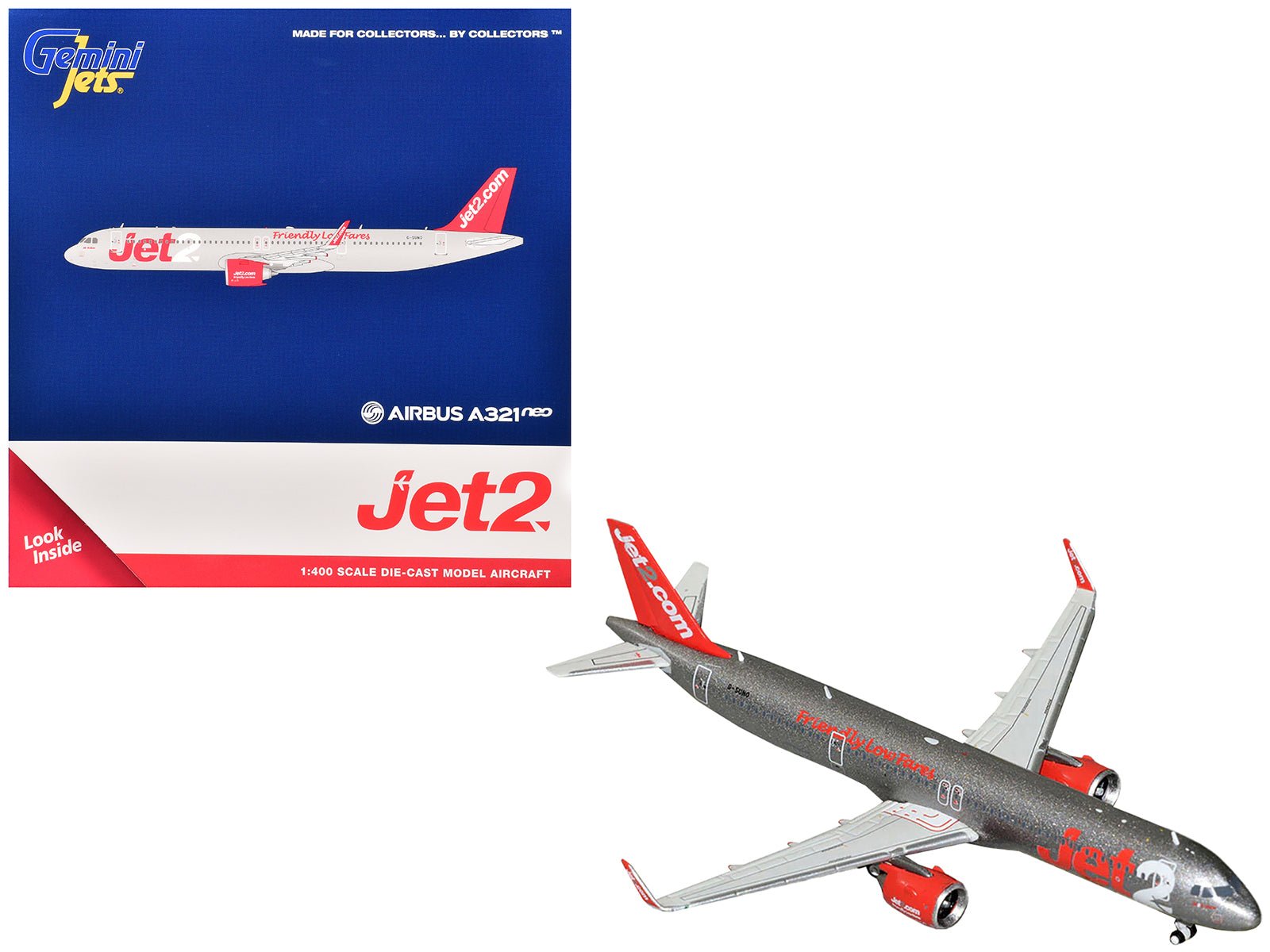 Airbus A321neo Commercial Aircraft "Jet2" (G - SUNO) Gray Metallic with Red Tail 1/400 Diecast Model Airplane by GeminiJets free shipping USA - Rapid Vehicles