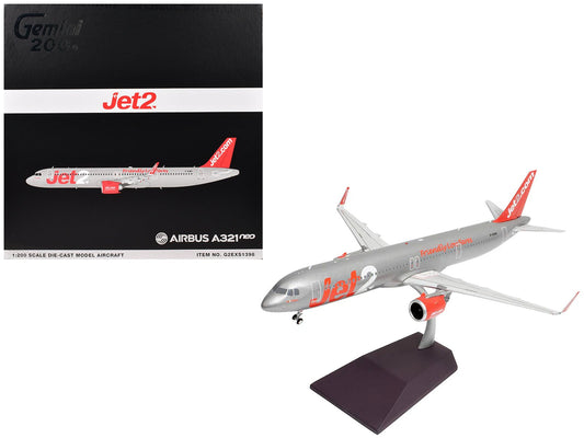 Airbus A321neo Commercial Aircraft "Jet2" (G - SUNO) Silver with Red Tail "Gemini 200" Series 1/200 Diecast Model Airplane by GeminiJets free shipping USA - Rapid Vehicles