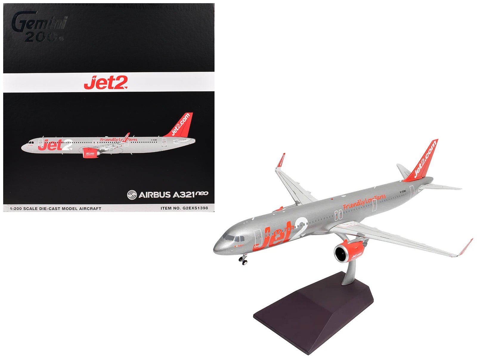 Airbus A321neo Commercial Aircraft "Jet2" (G - SUNO) Silver with Red Tail "Gemini 200" Series 1/200 Diecast Model Airplane by GeminiJets free shipping USA - Rapid Vehicles