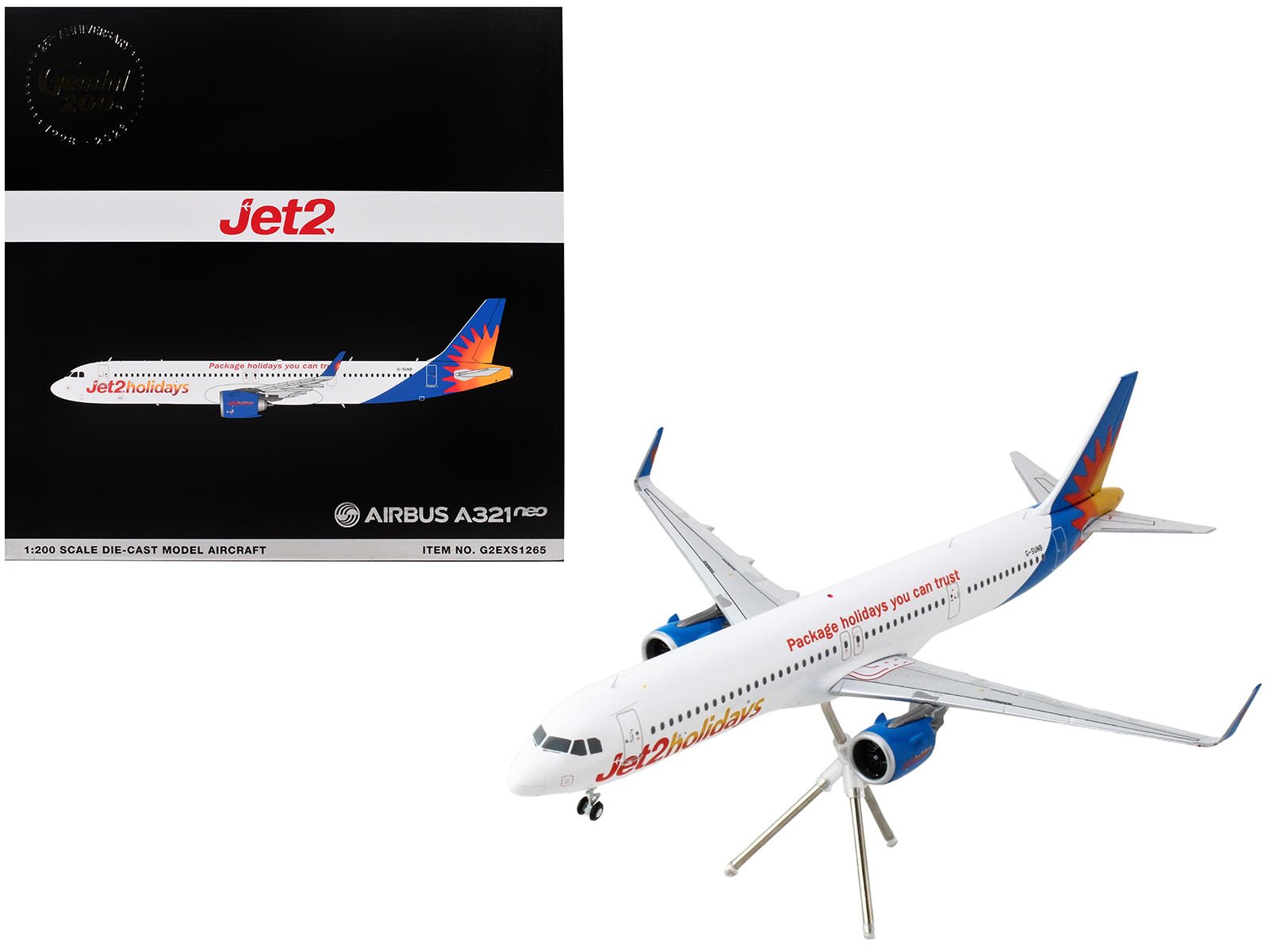 Airbus A321neo Commercial Aircraft "Jet2Holidays" (G - SUNB) White with Tail Graphics "Gemini 200" Series 1/200 Diecast Model Airplane by GeminiJets free shipping USA - Rapid Vehicles
