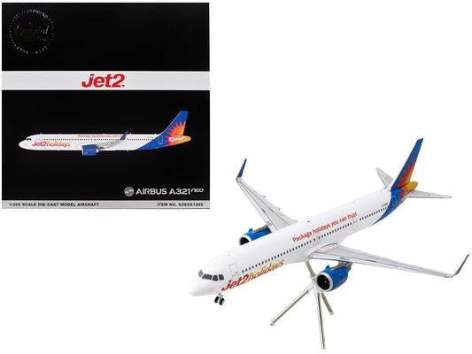 Airbus A321neo Commercial Aircraft "Jet2Holidays" (G - SUNB) White with Tail Graphics "Gemini 200" Series 1/200 Diecast Model Airplane by GeminiJets free shipping USA - Rapid Vehicles