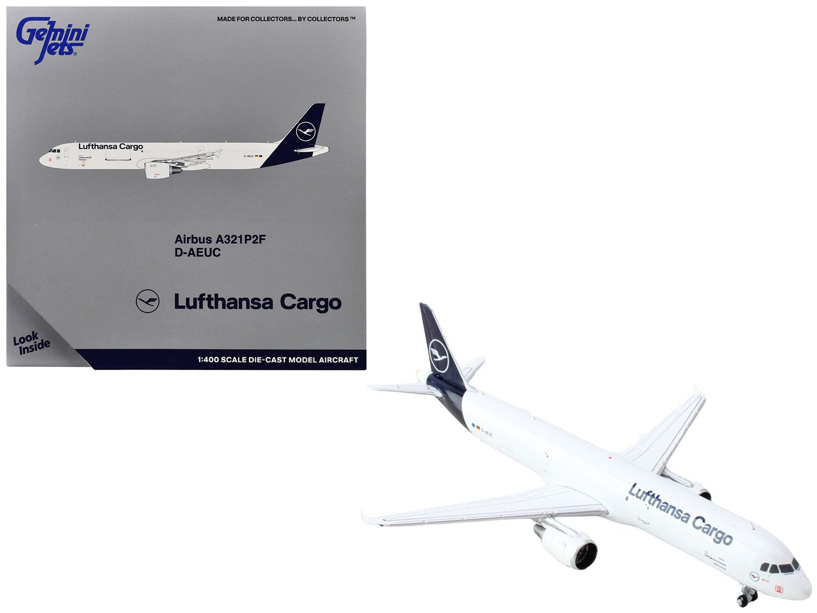 Airbus A321P2F Commercial Aircraft "Lufthansa Cargo" (D - AEUC) White with Blue Tail 1/400 Diecast Model Airplane by GeminiJets free shipping USA - Rapid Vehicles