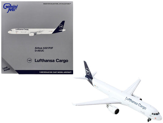 Airbus A321P2F Commercial Aircraft "Lufthansa Cargo" (D - AEUC) White with Blue Tail 1/400 Diecast Model Airplane by GeminiJets free shipping USA - Rapid Vehicles