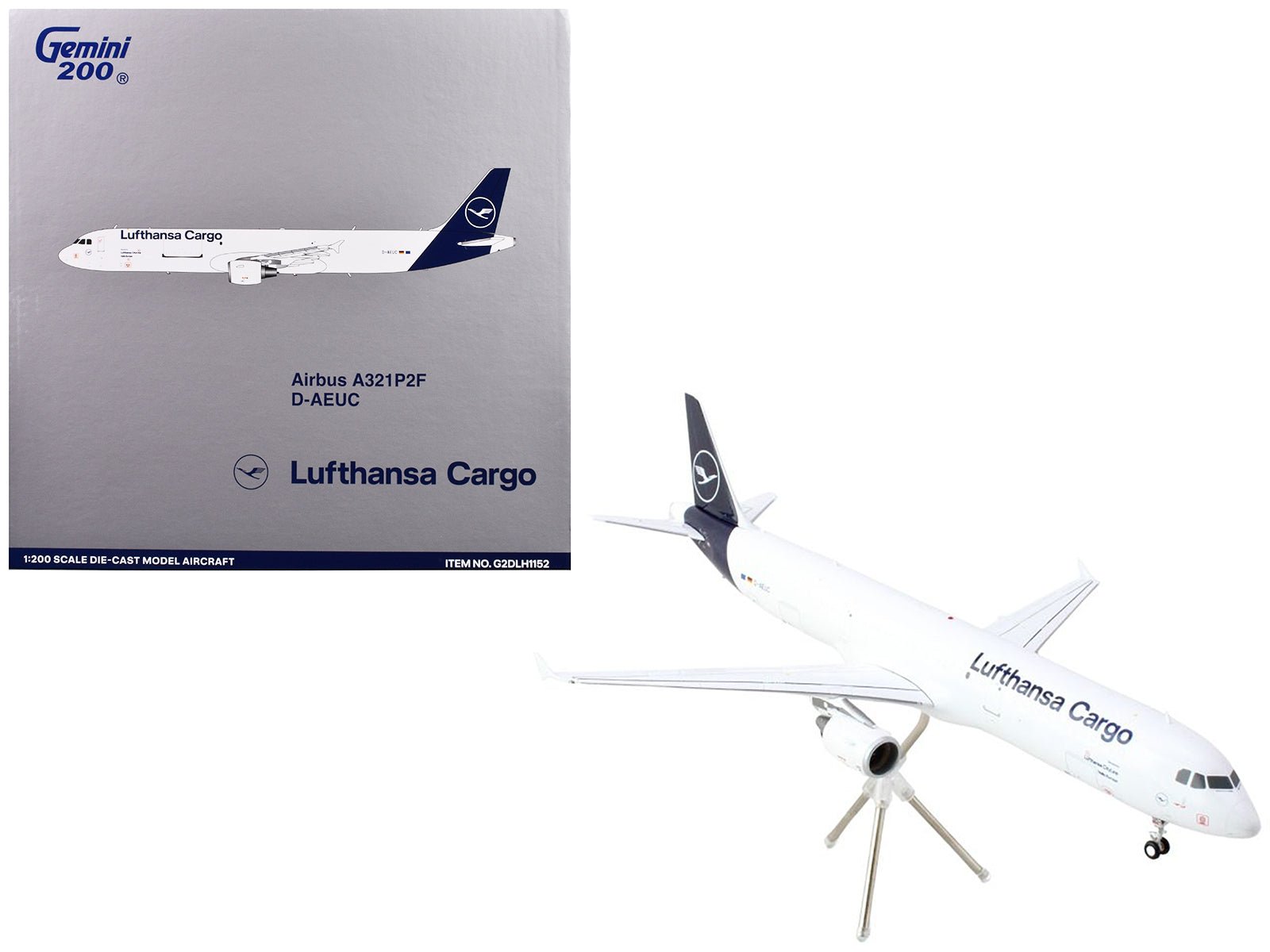 Airbus A321P2F Commercial Aircraft "Lufthansa Cargo" (D - AEUC) White with Blue Tail "Gemini 200" Series 1/200 Diecast Model Airplane by GeminiJets free shipping USA - Rapid Vehicles