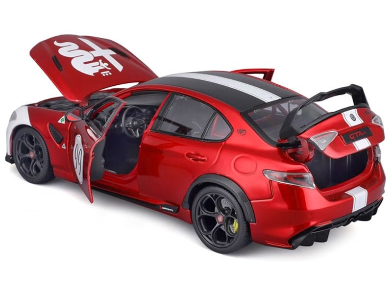 Alfa Romeo Giulia GTAm 99 Red Metallic with Black Top and White Graphics 1/18 Diecast Model Car by Bburago - Rapid Vehicles