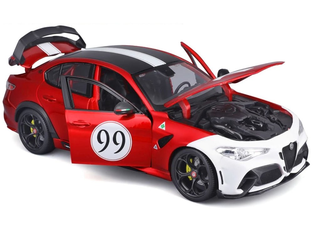 Alfa Romeo Giulia GTAm 99 Red Metallic with Black Top and White Graphics 1/18 Diecast Model Car by Bburago - Rapid Vehicles