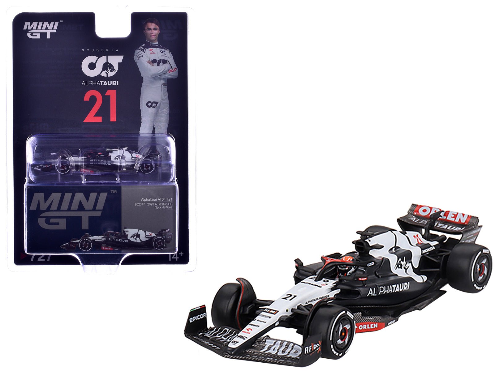 AlphaTauri AT04 21 Nyck de Vries Formula One F1 "Australian GP" (2023) Limited Edition 1/64 Diecast Model Car by Mini GT free shipping USA - Rapid Vehicles
