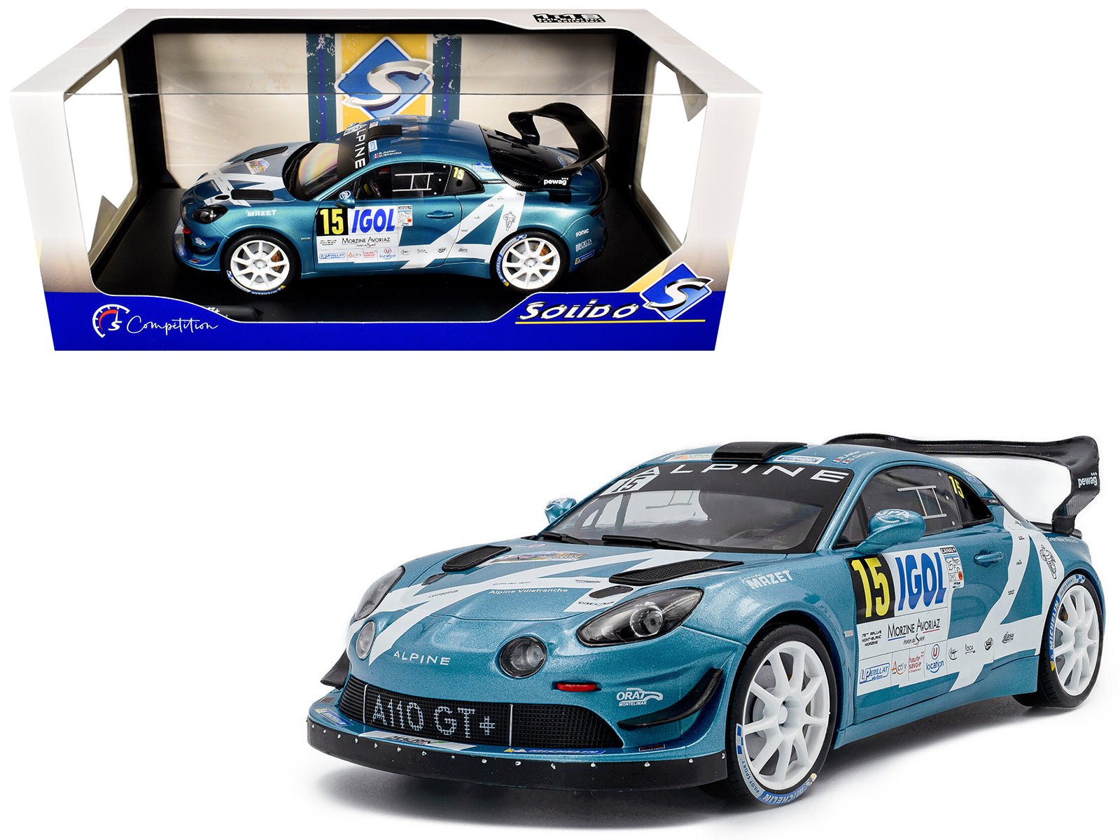 Alpine A110 Rallye GT+ 15 Raphael Astier - Denis Giraudet "Rallye Du Mont Blanc" (2024) "Competition" Series 1/18 Diecast Model Car by Solido free shipping USA - Rapid Vehicles