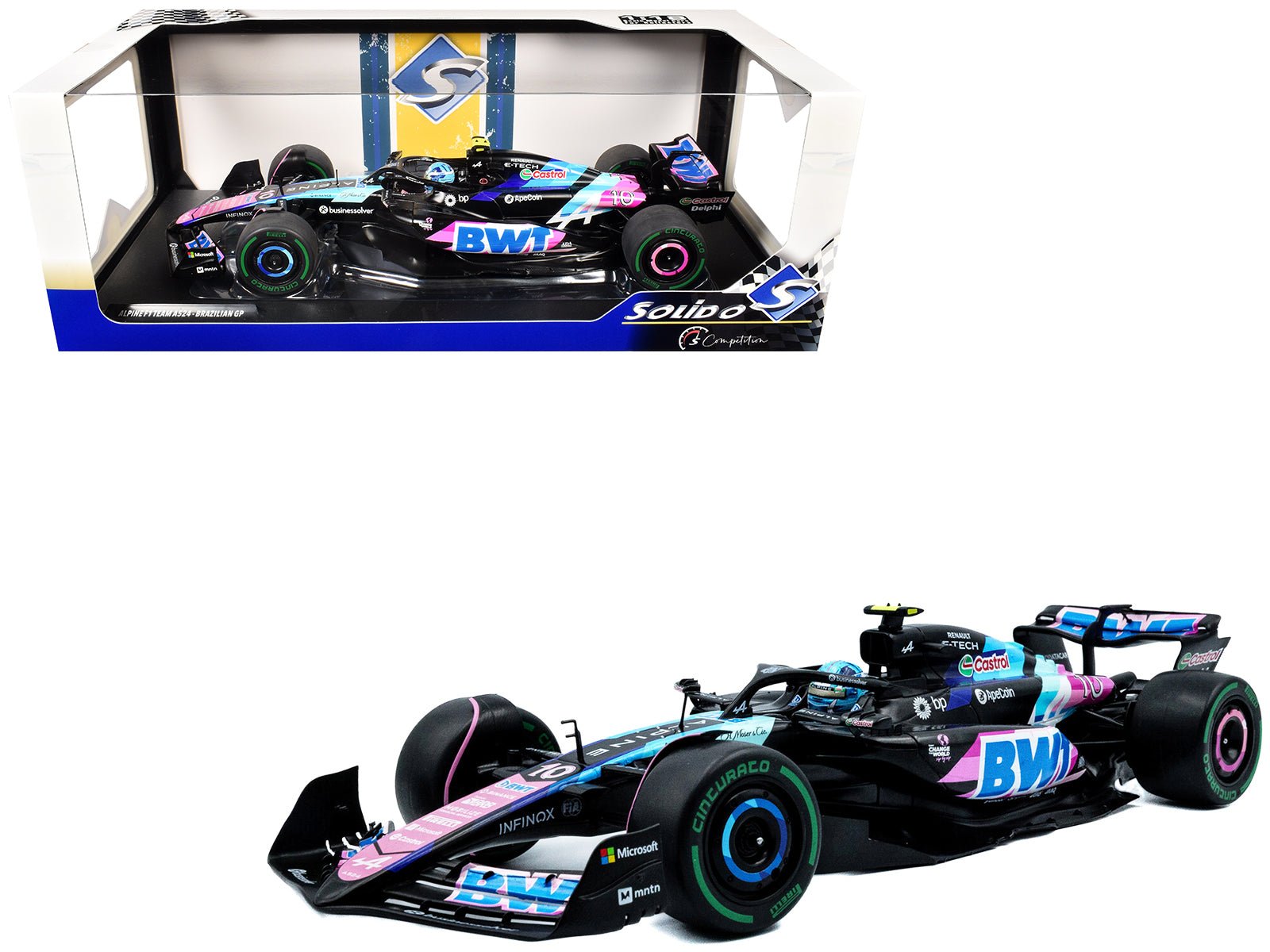 Alpine A524 10 Pierre Gasly "BWT" 3rd Place Formula One F1 "Sao Paulo GP" (2024) "Competition" Series 1/18 Diecast Model Car by Solido free shipping USA - Rapid Vehicles