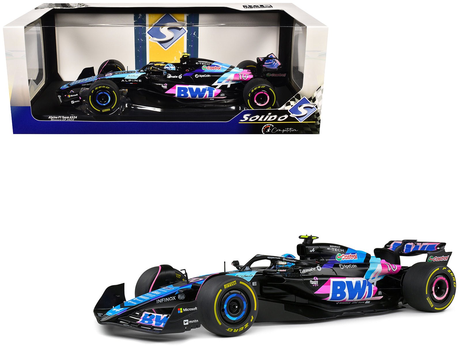 Alpine A524 10 Pierre Gasly "BWT" Formula One F1 Monaco GP (2024) "Competition" Series 1/18 Diecast Model Car by Solido free shipping USA - Rapid Vehicles