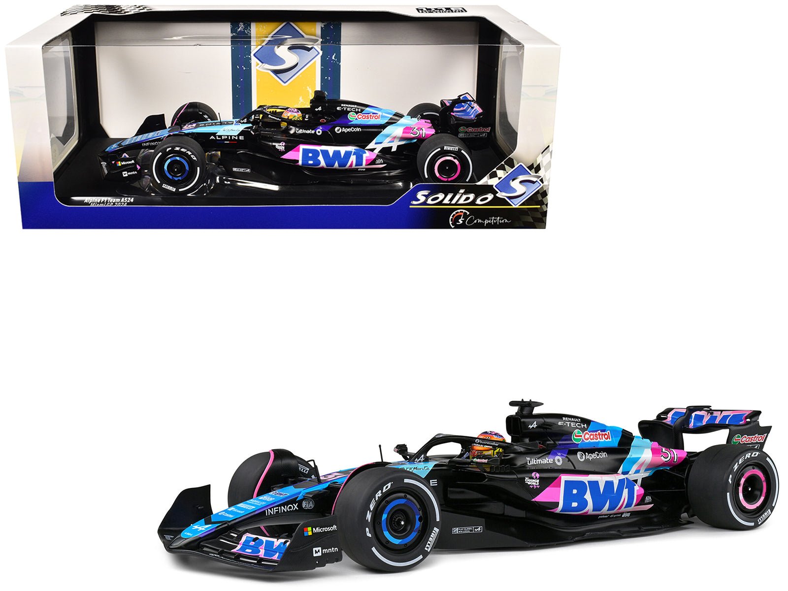 Alpine A524 31 Esteban Ocon "BWT" Formula One F1 Miami GP (2024) "Competition" Series 1/18 Diecast Model Car by Solido free shipping USA - Rapid Vehicles