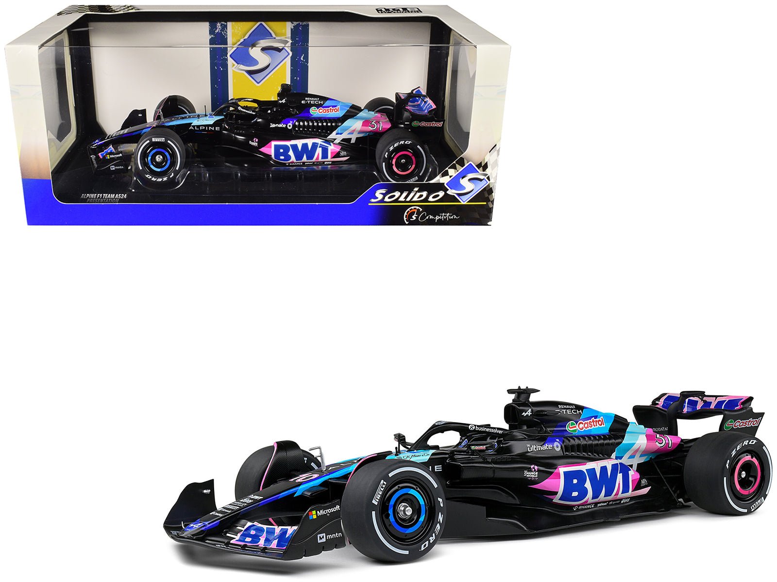 Alpine A524 Presentation Edition "BWT" "Formula One F1 World Championship" (2024) "Competition" Series 1/18 Diecast Model Car by Solido free shipping USA - Rapid Vehicles