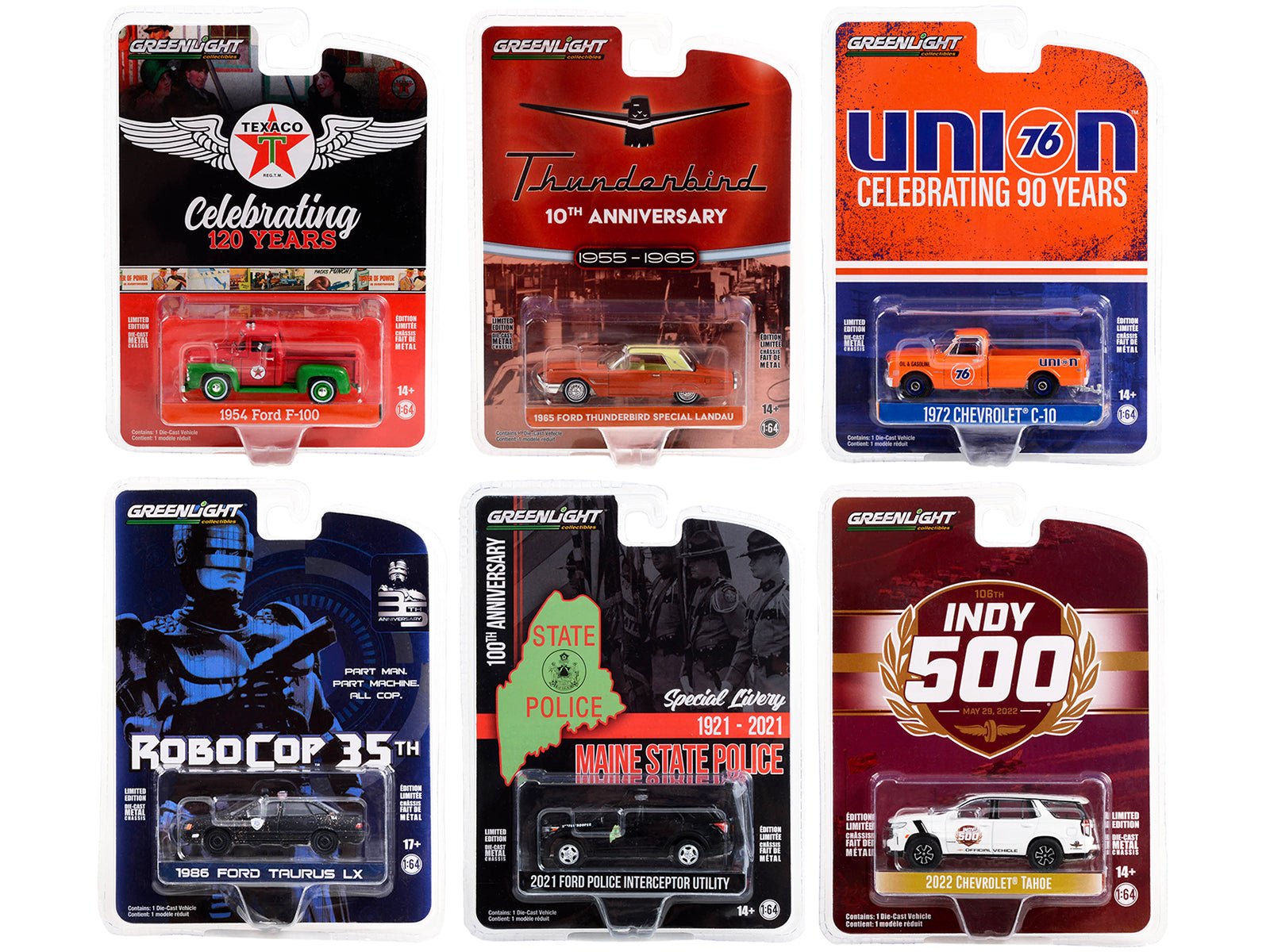 "Anniversary Collection" Set of 6 pieces Series 15 1/64 Diecast Model Cars by Greenlight free shipping USA - Rapid Vehicles