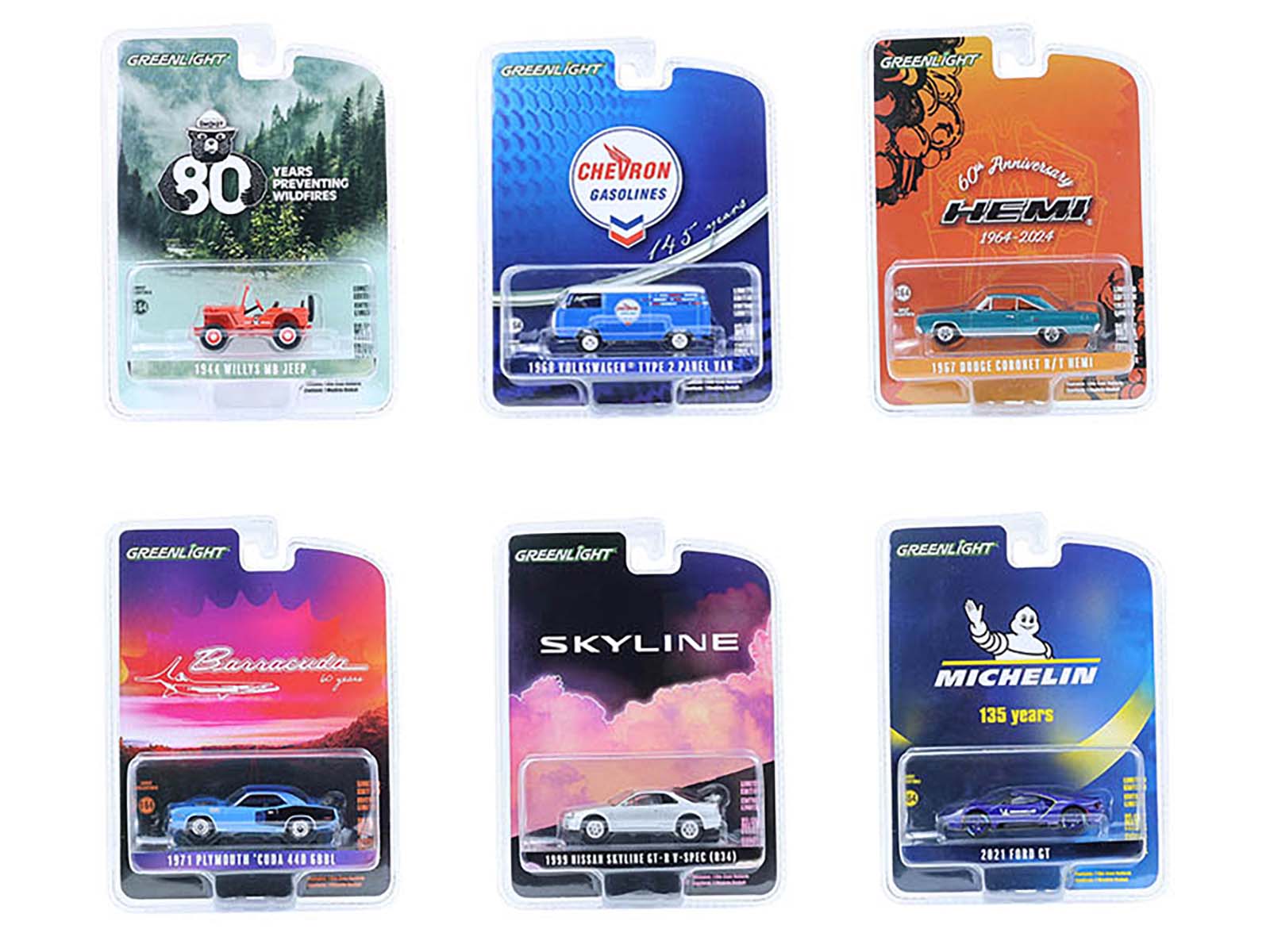 "Anniversary Collection" Set of 6 pieces Series 17 1/64 Diecast Model Cars by Greenlight free shipping USA - Rapid Vehicles