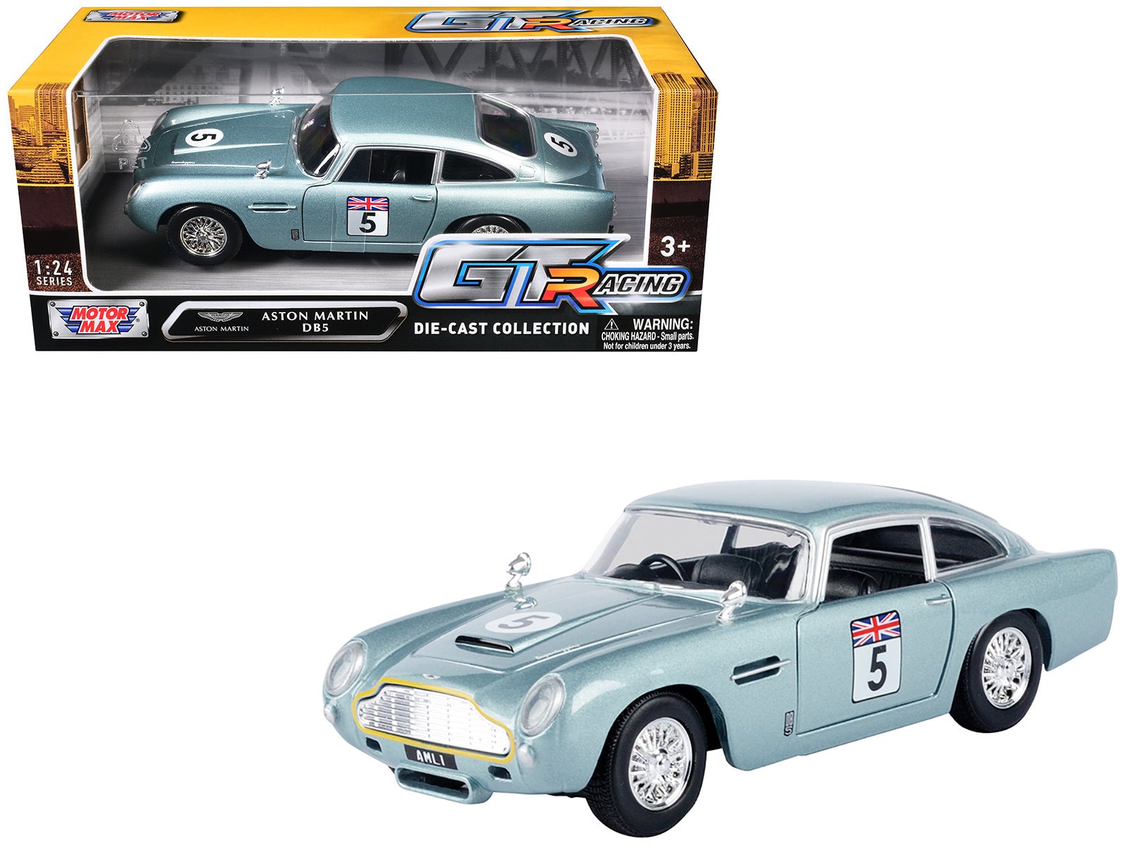 Aston Martin DB5 RHD (Right Hand Drive) 5 Light Blue Metallic "GT Racing" Series 1/24 Diecast Model Car by Motormax free shipping USA - Rapid Vehicles