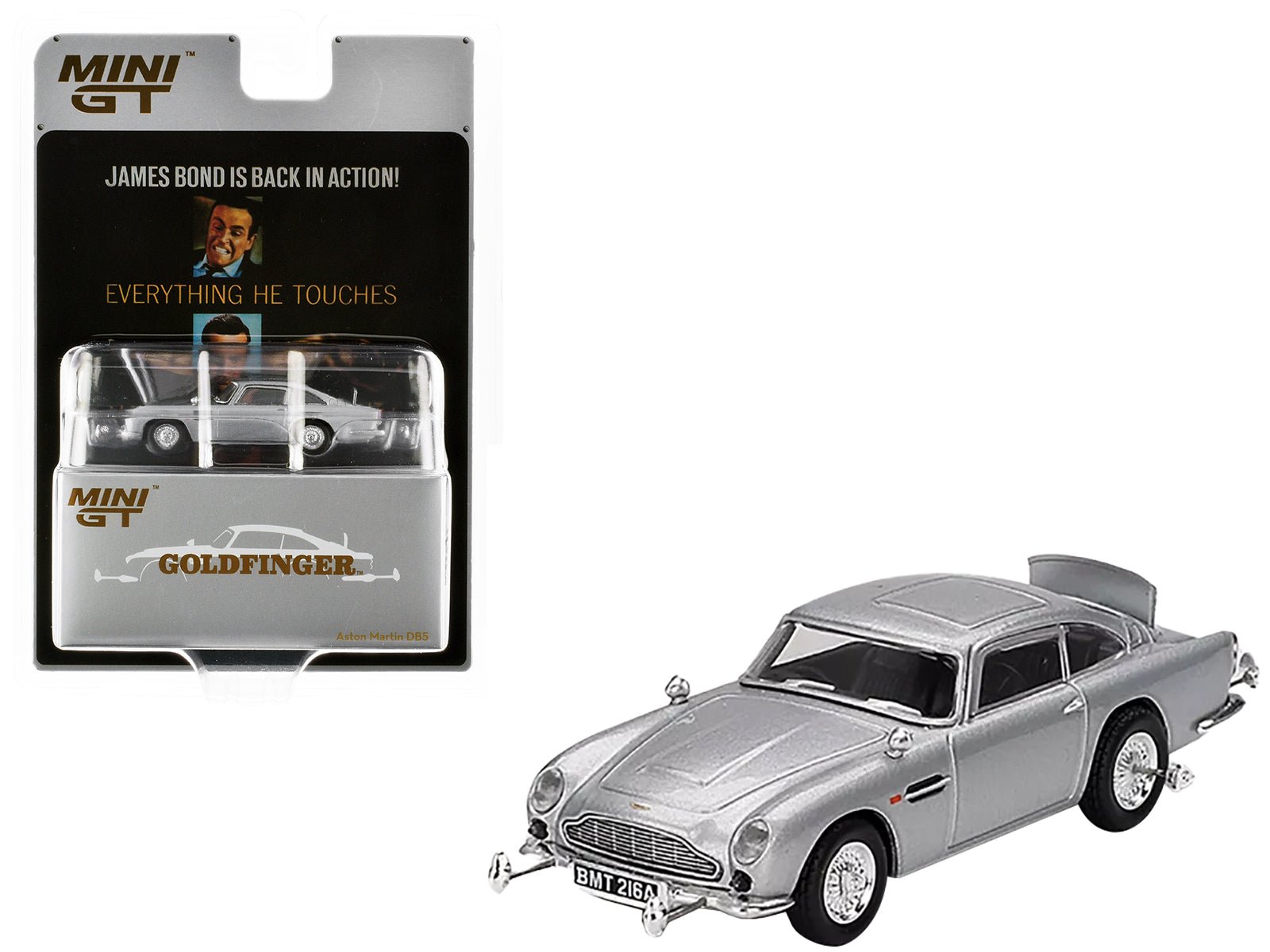 Aston Martin DB5 RHD (Right Hand Drive) Birch Silver Metallic 007 James Bond "Goldfinger" (1964) Movie Limited Edition 1/64 Diecast Model Car by Mini GT free shipping USA - Rapid Vehicles