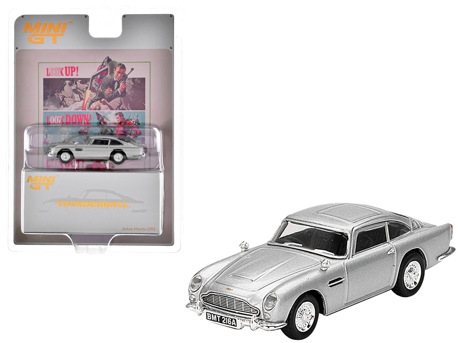 Aston Martin DB5 RHD (Right Hand Drive) Birch Silver Metallic 007 James Bond "Thunderball" (1965) Movie Limited Edition 1/64 Diecast Model Car by Mini GT free shipping USA - Rapid Vehicles