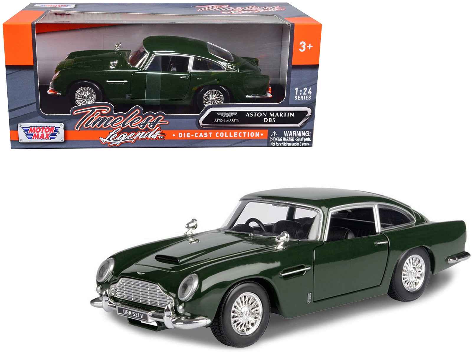 Aston Martin DB5 RHD (Right Hand Drive) Dark Green "Timeless Legends" Series 1/24 Diecast Model Car by Motormax - Rapid Vehicles