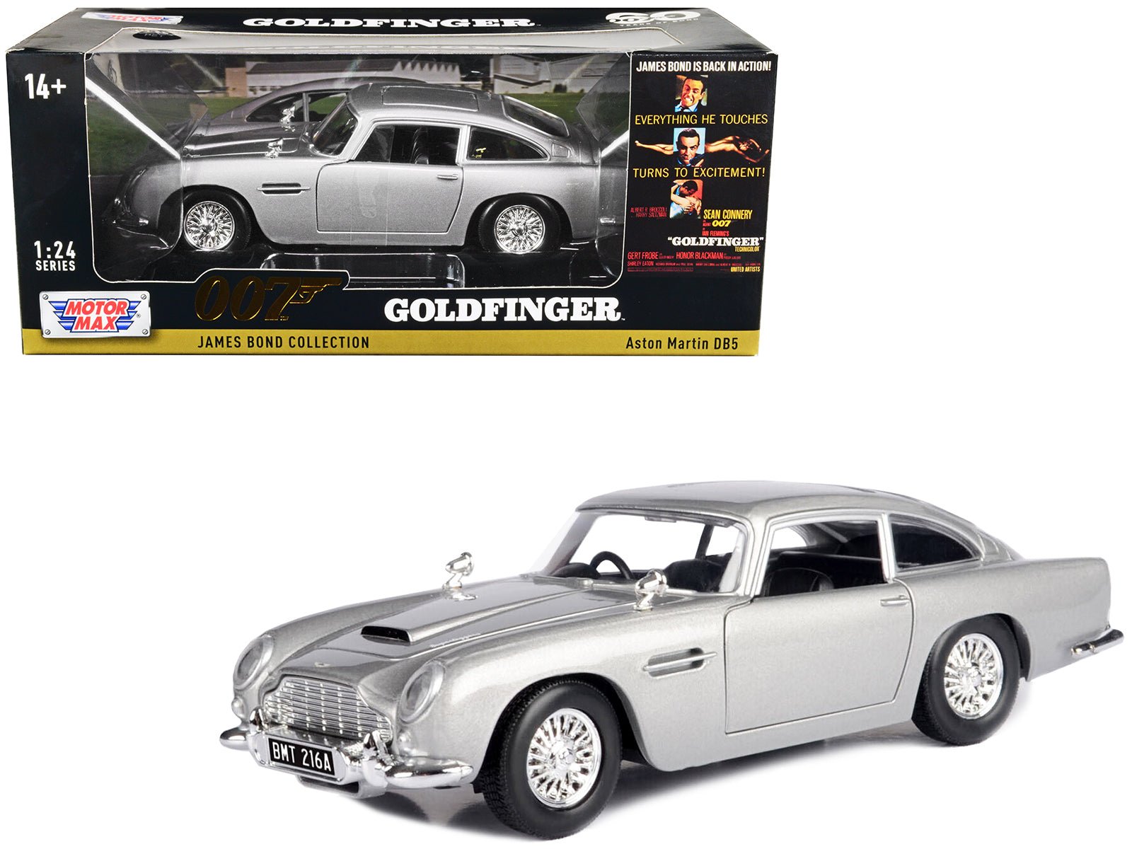 Aston Martin DB5 RHD (Right Hand Drive) Silver Metallic James Bond 007 "Goldfinger" (1964) Movie "James Bond Collection" Series 1/24 Diecast Model Car by Motormax free shipping USA - Rapid Vehicles