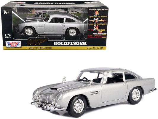 Aston Martin DB5 RHD (Right Hand Drive) Silver Metallic James Bond 007 "Goldfinger" (1964) Movie "James Bond Collection" Series 1/24 Diecast Model Car by Motormax free shipping USA - Rapid Vehicles