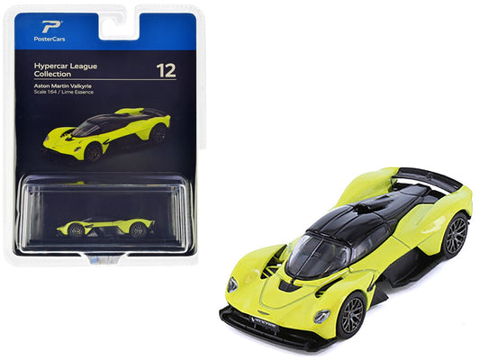Aston Martin Valkyrie Lime Essence Yellow Metallic with Black Top "Hypercar League Collection" 1/64 Diecast Model Car by PosterCars free shipping USA - Rapid Vehicles