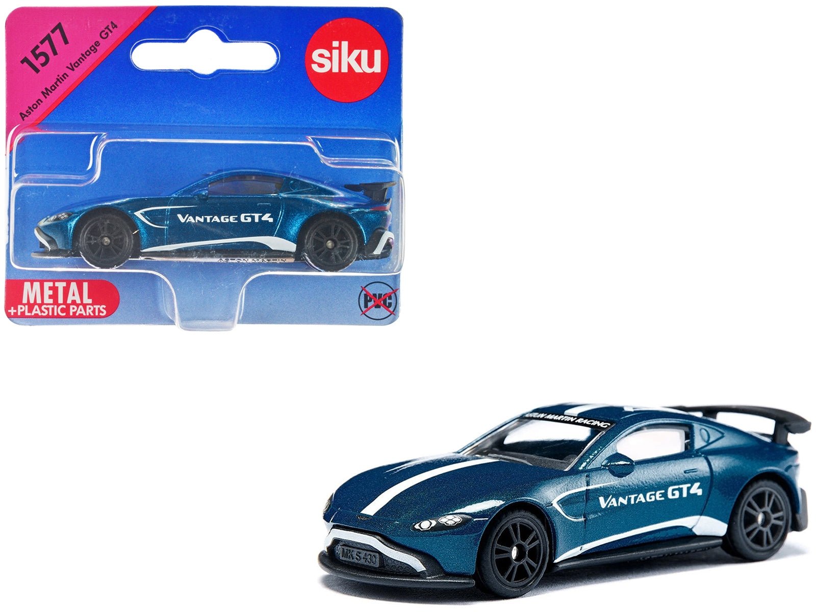 Aston Martin Vantage GT4 Blue Metallic with White Stripes Diecast Model Car by Siku - Rapid Vehicles