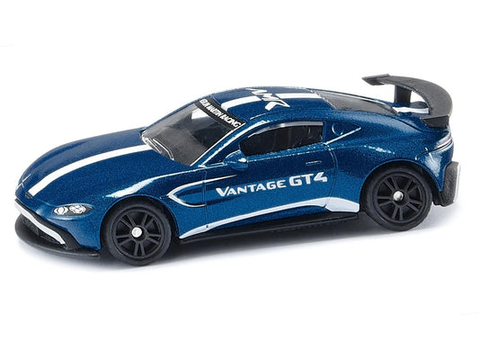 Aston Martin Vantage GT4 Blue Metallic with White Stripes Diecast Model Car by Siku - Rapid Vehicles
