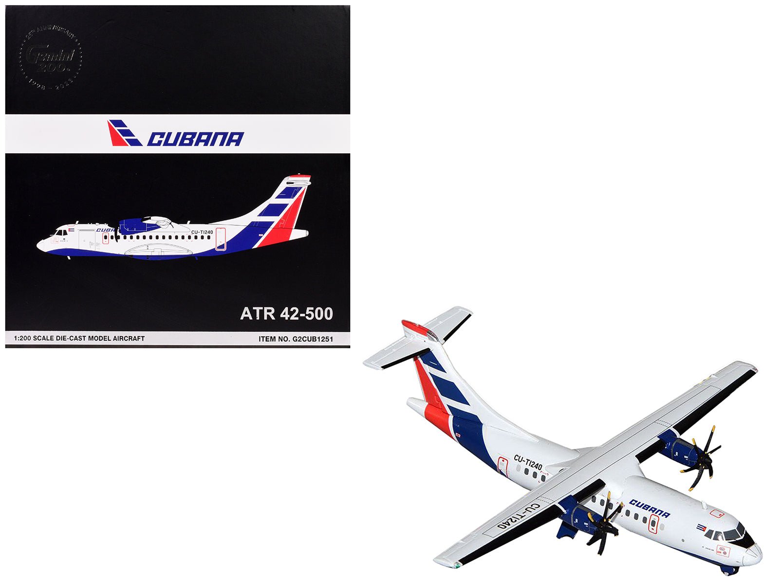 ATR 42 - 500 Commercial Aircraft "Cubana" (CU - T1240) White with Blue and Red Tail "Gemini 200" Series 1/200 Diecast Model Airplane by GeminiJets free shipping USA - Rapid Vehicles