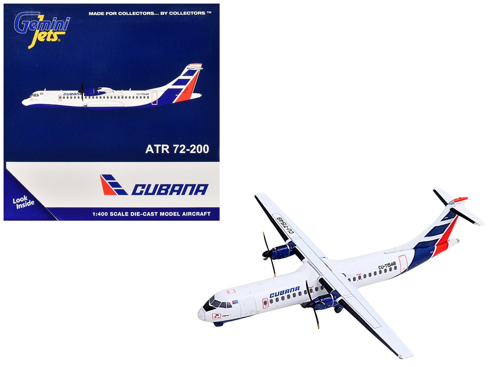 ATR 72-200 Commercial Aircraft "Cubana Airlines" (CU-T1548) White with Red and Blue Stripes 1/400 Diecast Model Airplane by GeminiJets free shipping USA - Rapid Vehicles