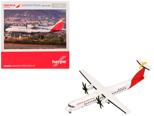 ATR 72 - 600 Commercial Aircraft "Iberia Regional" (9H - NCD) White with Red Tail 1/200 Diecast Model Airplane by Herpa free shipping USA - Rapid Vehicles