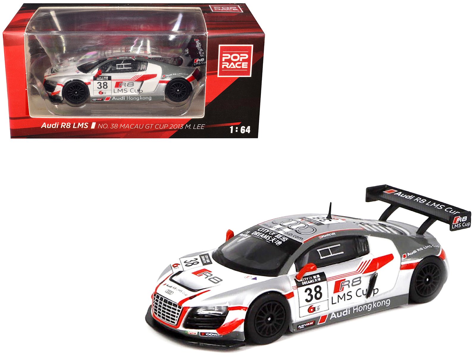 Audi R8 LMS 38 Marchy Lee "Macau GT Cup" (2013) 1/64 Diecast Model Car by Pop Race free shipping USA - Rapid Vehicles