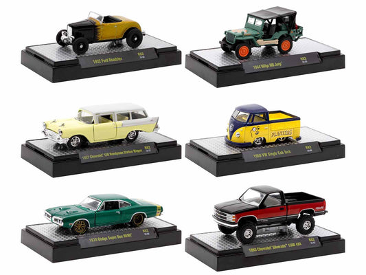 "Auto Meets" Set of 6 Cars IN DISPLAY CASES Release 82 Limited Edition 1/64 Diecast Model Cars by M2 Machines free shipping USA - Rapid Vehicles