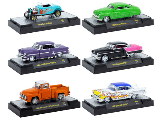 "Auto Meets" Set of 6 Cars IN DISPLAY CASES Release 88 Limited Edition 1/64 Diecast Model Cars by M2 Machines free shipping USA - Rapid Vehicles
