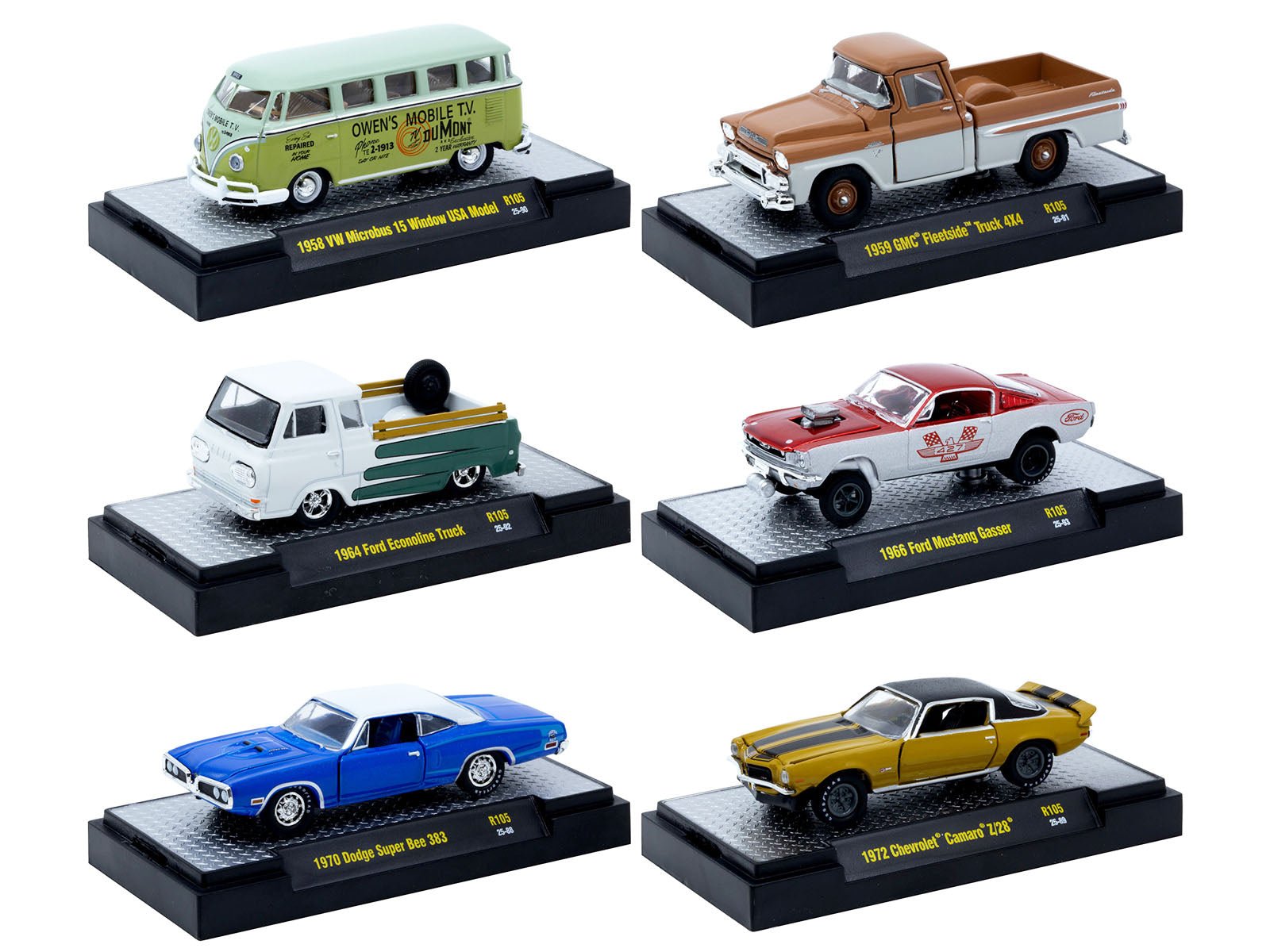 "Auto - Thentics" 6 piece Set Release 105 IN DISPLAY CASES Limited Edition 1/64 Diecast Model Cars by M2 Machines free shipping USA - Rapid Vehicles