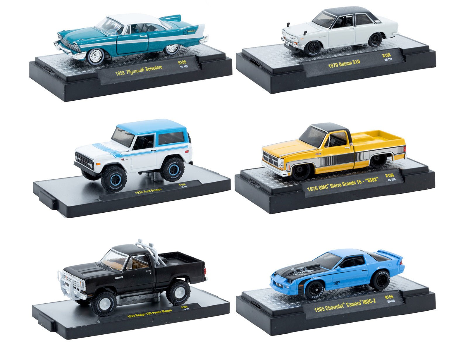 "Auto - Thentics" 6 piece Set Release 106 IN DISPLAY CASES Limited Edition 1/64 Diecast Model Cars by M2 Machines free shipping USA - Rapid Vehicles
