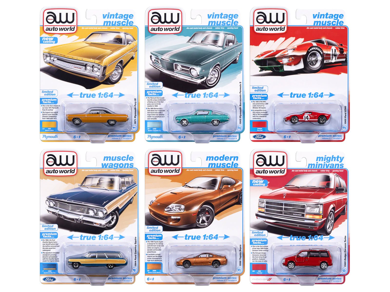Auto World Premium 2025 Release 3 Set A of 6 pieces 1/64 Diecast Model Cars by Auto World free shipping USA - Rapid Vehicles