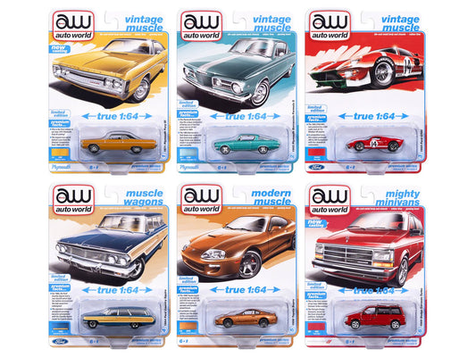 Auto World Premium 2025 Release 3 Set A of 6 pieces 1/64 Diecast Model Cars by Auto World free shipping USA - Rapid Vehicles