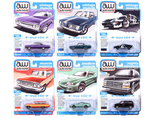 Auto World Premium 2025 Release 3 Set B of 6 pieces 1/64 Diecast Model Cars by Auto World free shipping USA - Rapid Vehicles