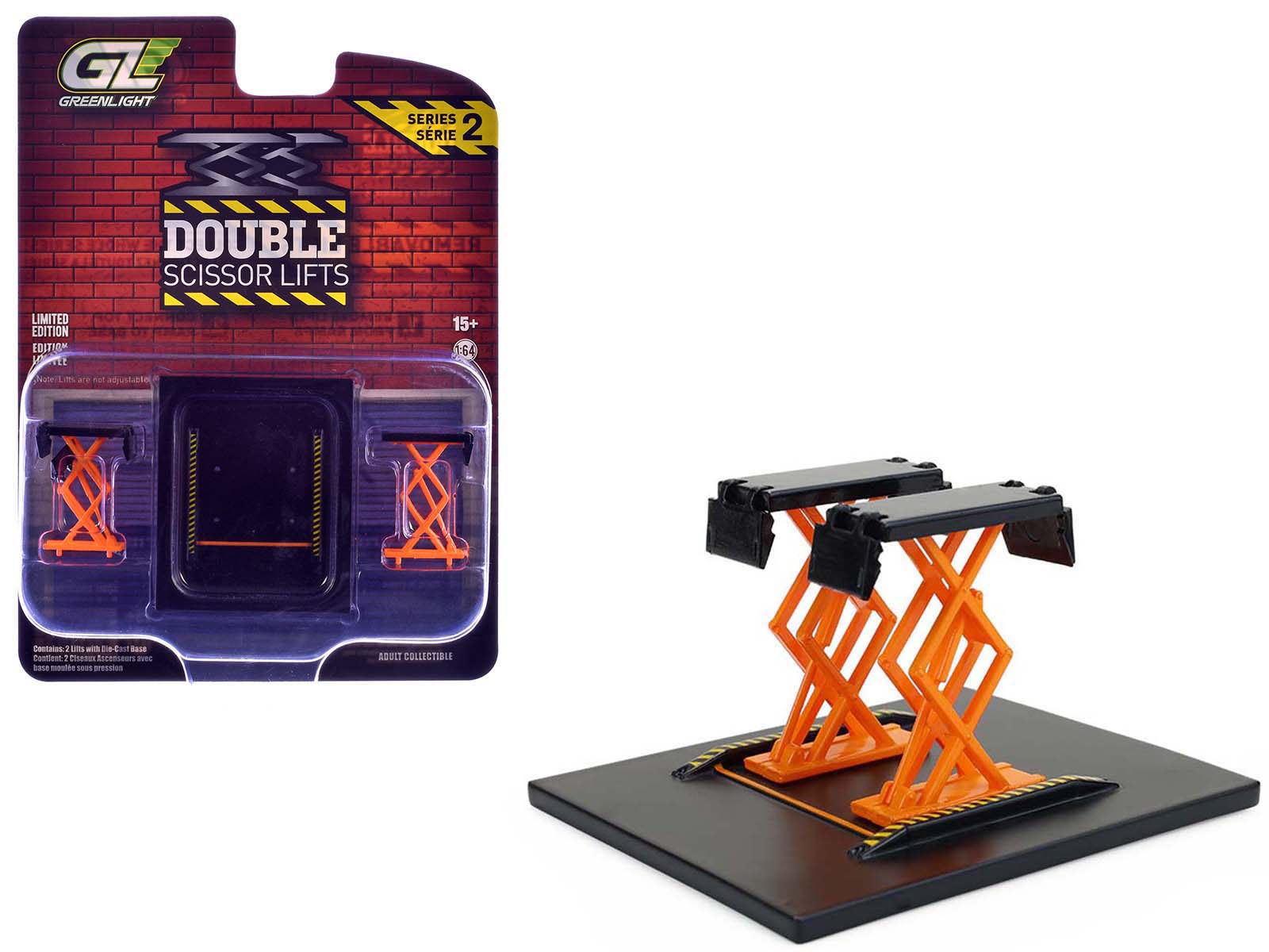Automotive Double Scissor Lift Black and Orange "Double Scissor Lifts" Series 2 1/64 Diecast Model by Greenlight free shipping USA - Rapid Vehicles