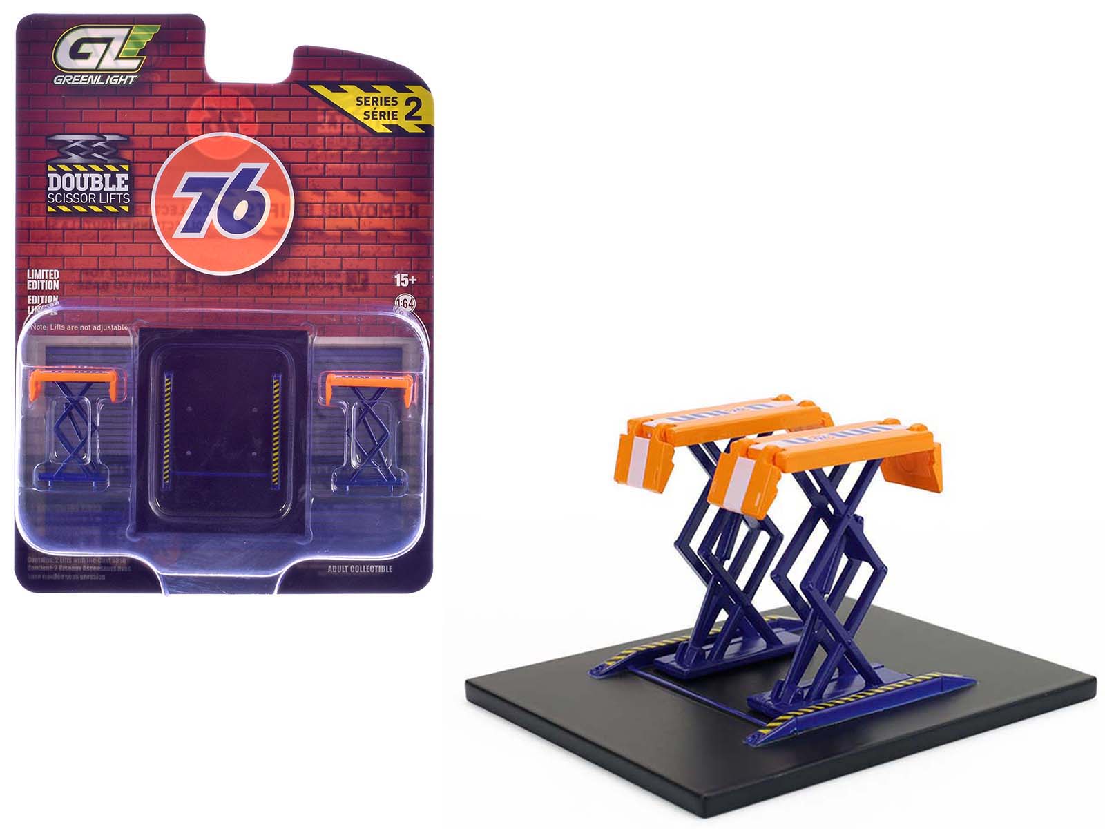 Automotive Double Scissor Lift "Union 76" Orange and Blue "Double Scissor Lifts" Series 2 1/64 Diecast Model by Greenlight free shipping USA - Rapid Vehicles