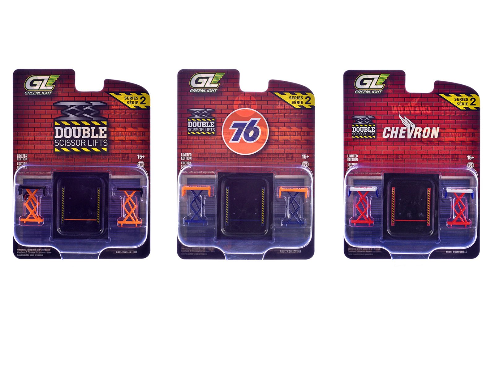 Automotive "Double Scissor Lifts" Series 2 Set of 3 pieces 1/64 Diecast Models by Greenlight free shipping USA - Rapid Vehicles