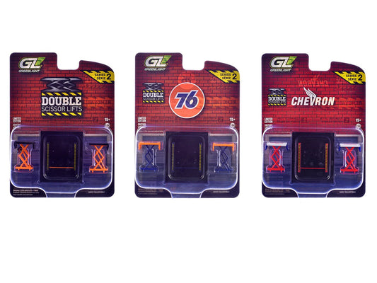 Automotive "Double Scissor Lifts" Series 2 Set of 3 pieces 1/64 Diecast Models by Greenlight free shipping USA - Rapid Vehicles