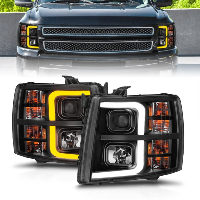 ANZO 2007-2013 Chevrolet Silverado 1500 Projector w/ Light Bar Black Housing w/ Sequential 111545