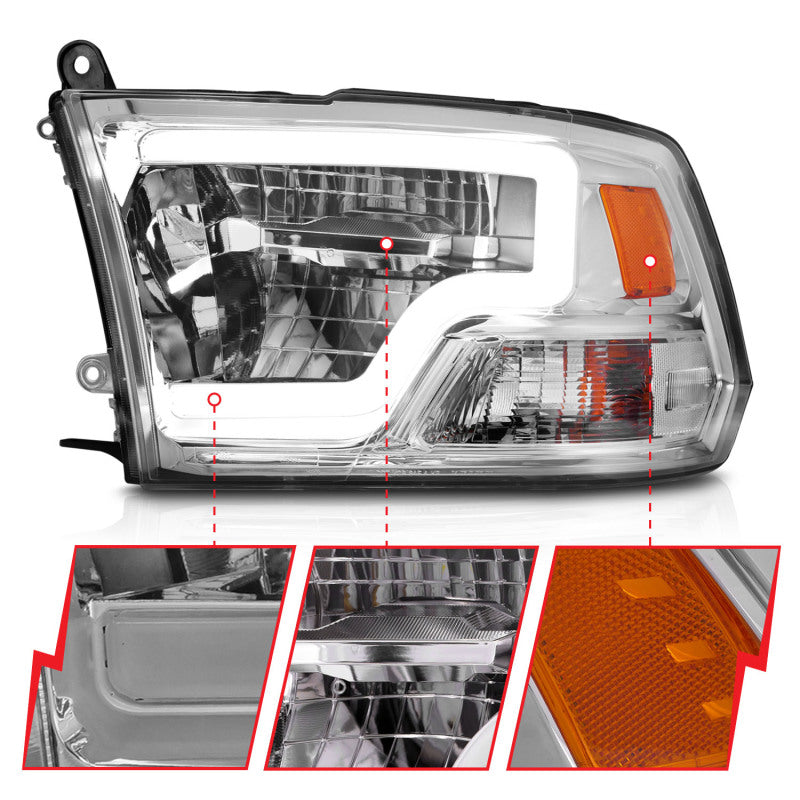 ANZO 2009-2020 Dodge Ram 1500 Full LED Square Projector Headlights w/ Chrome Housing Chrome Amber 111540