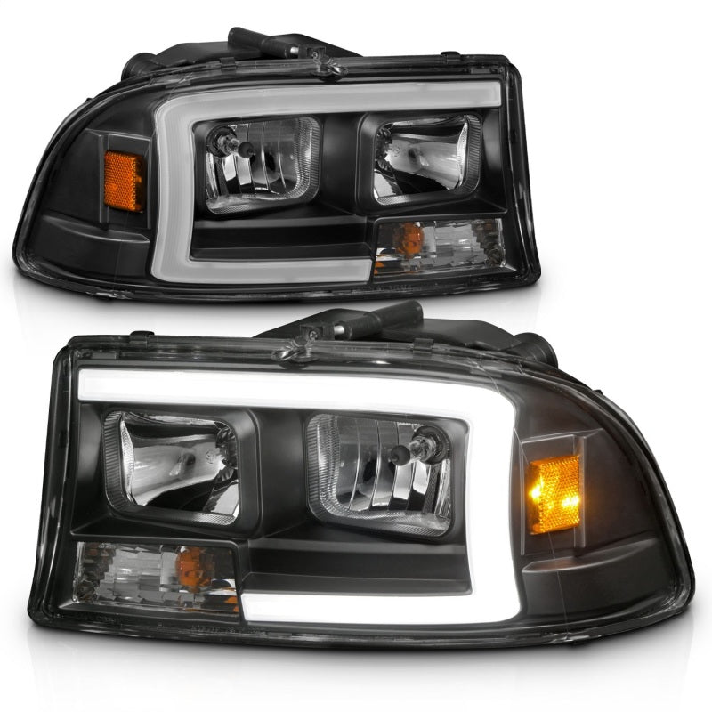 ANZO 97-04 Dodge Dakota/Durango Crystal headlight Set w/ Light Bar Black Housing 111591